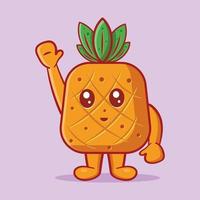 mignon, ananas, fruit, mascotte, à, onduler, expression, isolé, dessin animé, vecteur, illustration vecteur