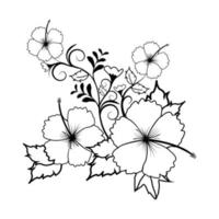 fleur botanique florale d'hibiscus de vecteur. été hawaïen tropical exotique. art à l'encre gravée en noir et blanc. élément d'illustration d'hibiscus isolé sur fond blanc.