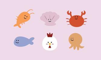 ensemble d'illustrations d'animaux au design kawaii vecteur