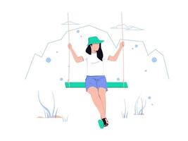 vacances et aventures. femme joue sur la balançoire. concept de personnage isolé dans un style plat. illustration vectorielle. vecteur