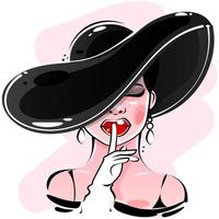 mode et accessoires beauté icon.woman aux cheveux longs et rouge à lèvres rouge brillant sur ses lèvres portant un chapeau élégant.vector vecteur