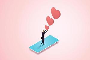 homme d'affaires tenant comme icône de coeur via smartphone. vecteur