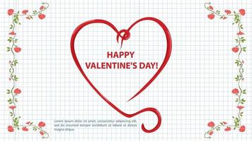 illustration dans un style plat pour les vacances de la saint valentin un cadre de fleurs au milieu un coeur avec un fond de boucles une feuille de cahier dans une cage vecteur