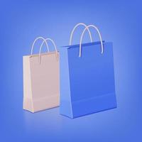 sac à provisions marron clair et bleu, sac en papier pour maquette sur fond bleu. vecteur