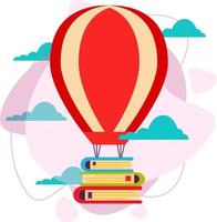 les livres volent dans les nuages dans un ballon. vecteur