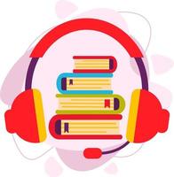 notion de livre audio. une pile de livres avec des écouteurs. vecteur