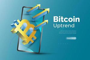 crypto-monnaie bitcoin sur mobile. illustration de bitcoin 3d avec smartphone vecteur