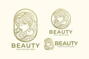 modèle de logo de femme beauté or dessin au trait vecteur