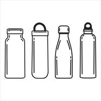 vecteur de collection de bouteille d'eau potable, illustration contour noir et blanc tumblr