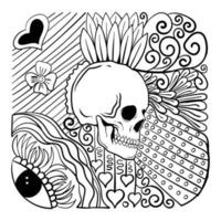 doodle crâne floral pour vecteur premium de carte de saint valentin