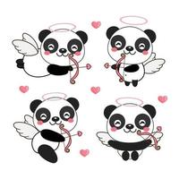 cupidon panda mignon avec arc et flèche. vecteur