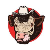 vache avec chapeau de cowboy qui sort la langue illustration vectorielle vecteur