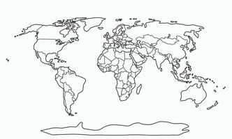 Doodle dessin à main levée de la carte du monde. vecteur