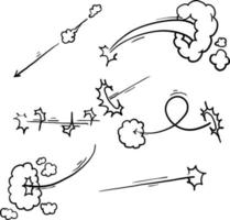 traînée de fumée dessinée à la main et illustration de trace de mouvement avec vecteur de style doodle isolé