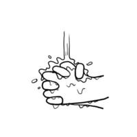 symbole et icône d'illustration de main de lavage dessinés à la main avec style de dessin animé doodle vecteur