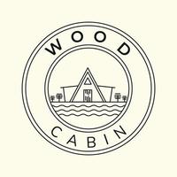 cabine en bois dessin au trait minimaliste emblème icône logo modèle conception d'illustration vectorielle vecteur