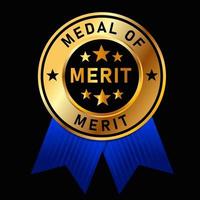 médaille du mérite insigne d'or doré avec ruban bleu prix de réalisation fond noir meilleure appréciation vecteur