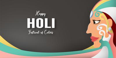 Happy Holi, Festival des Couleurs. Modèle d&#39;élément de modèle pour le modèle, bannière, affiche, carte de voeux. Illustration vectorielle en papier découpé, artisanat, type origami avec un style plat laïc. vecteur