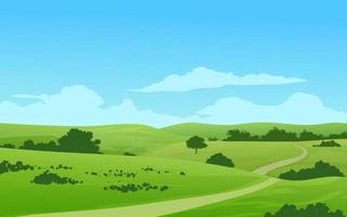 champ vert et paysage de collines avec sentier vecteur