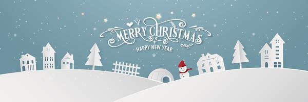 Joyeux Noël ville enneigée jour nuit et bonne année bleu Xmas festival fin année silhouette parti Santa Claus et cerf décoration carte de voeux fond d&#39;écran abstrait. Vecteur de design graphique