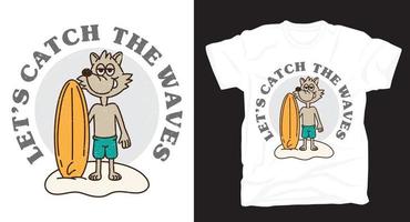 chien avec conception de t-shirt illustration de planche de surf vecteur