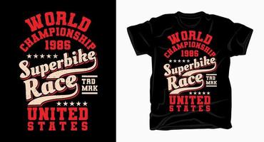 t-shirt de conception de typographie universitaire vintage de course de superbike de championnat du monde vecteur