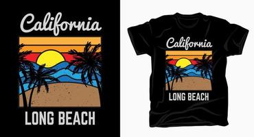 california long beach avec t-shirt plage, palmiers et coucher de soleil vecteur