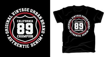 conception de t-shirt typographie californie quatre vingt neuf champion vecteur