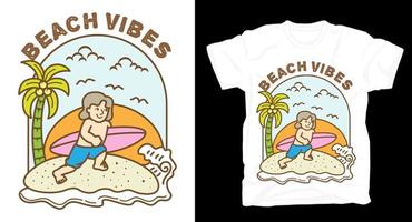 conception de t-shirt illustration plage et surf vecteur