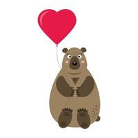 ours de dessin animé mignon avec un coeur, carte de saint valentin de vecteur pour la saint valentin