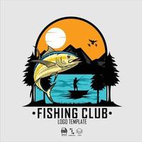 modèle de logo de club de pêche avec un background.eps gris vecteur