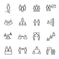 Les personnes qui travaillent et organisation fine ligne icon set vector. Notion de signe et symbole Style de vie dans le thème du bureau. Fond blanc isolé Illustration vecteur