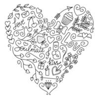 vecteur doodle coeur forme clipart noir lineart. carte de voeux saint valentin. lettre d'amour. illustration romantique