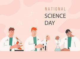 affiche de la journée nationale de la science avec de jeunes scientifiques faisant de la recherche. vecteur