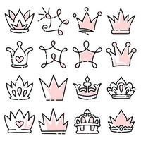 doodle set dessin au trait couronne, illustration vectorielle. vecteur