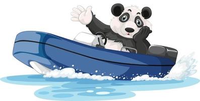 panda sur un bateau à moteur en style cartoon vecteur