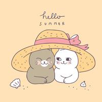 Vecteur de dessin animé mignon couple chat et chapeau.