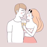 Dessin animé couple mignon et vecteur de crème glacée.