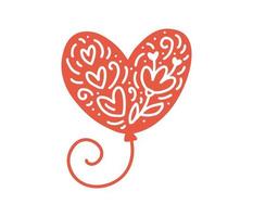 ballon gonflable moderne en forme de coeur avec des fleurs et des coeurs dans un style hygge. élément vectoriel s'épanouir scandinave pour la saint valentin, carte de voeux d'amour romantique, vacances de mariage