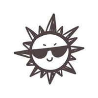personnage de dessin animé mignon dessiné à la main coucher de soleil élément de rayonnement solaire d'été vecteur