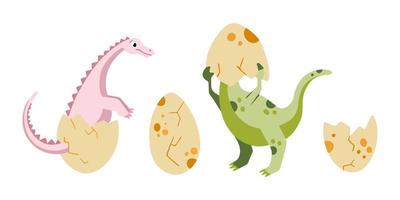 un dinosaure mignon éclos d'oeufs. illustration vectorielle d'oeufs de dinosaures. ensemble de dinosaures mignons nouveau-nés vecteur