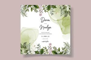 carte d'invitation de mariage avec une belle décoration de feuilles vertes à l'aquarelle vecteur