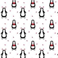 modèle vectoriel avec des pingouins mignons et des coeurs. joli motif pour enfants avec des pingouins pour la saint-valentin. style de griffonnage.