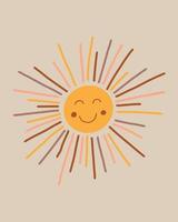illustration vectorielle soleil boho style.cute soleil boho dessiné à la main. décoration de chambre d'enfant de style bohème. vecteur