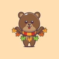 illustration de dessin animé de mascotte d'ours mignon en automne. vecteur