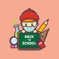 illustration de dessin animé de mascotte de garçon mignon après le retour à l'école vecteur