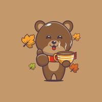 illustration de dessin animé de mascotte d'ours mignon en automne. vecteur