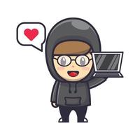 illustration de mascotte de dessin animé mignon hacker vecteur