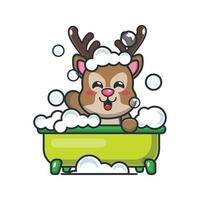 mignon cerf prenant un bain moussant dans la baignoire illustration vectorielle de dessin animé vecteur