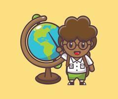 illustration de dessin animé de mascotte de garçon afro mignon retour à l'école vecteur